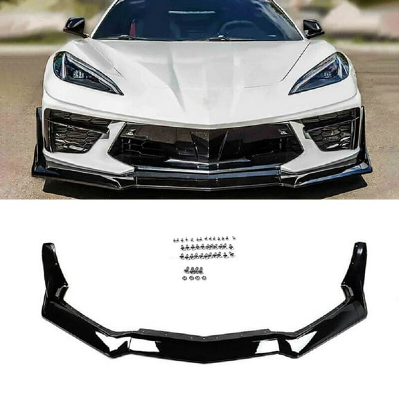 7pcs Set Front Bumper Lip for 2020-2023 Chevrolet Corvette C8, Front Spoiler Diffuser Front Splitter Lip Body Kit Spoiler, Gloss Black