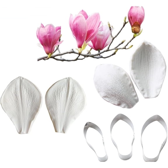 7pcs/Set Magnolia Petal Leaf Veiner Silicone Mold Stainless Steel Cutter Mold Handmade Fondant Flower Mould Cake Decorating Tool