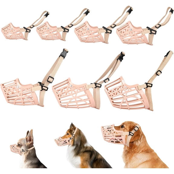 7pcs/Set Plastic Dog Muzzle, Anti Bite Adjustable Pet Basket, Dogs Training Mouth Cover Mesh Cage, Breathable Comfortable
