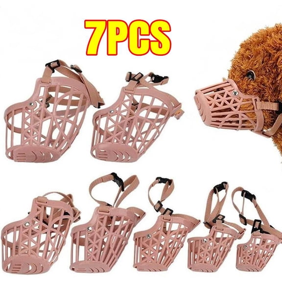 7pcs/Set Plastic Dog Muzzle, Anti Bite Adjustable Pet Basket, Dogs Training Mouth Cover Mesh Cage, Breathable Comfortable