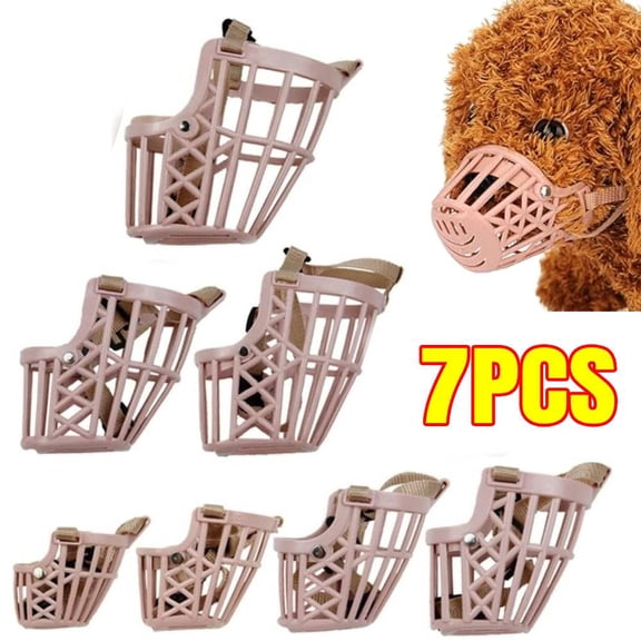 7pcs/Set Softness Plastic Dog Muzzle, Anti Bite Adjustable Pet Basket, Dogs Training Mouth Cover Mesh Cage, Breathable Comfortable