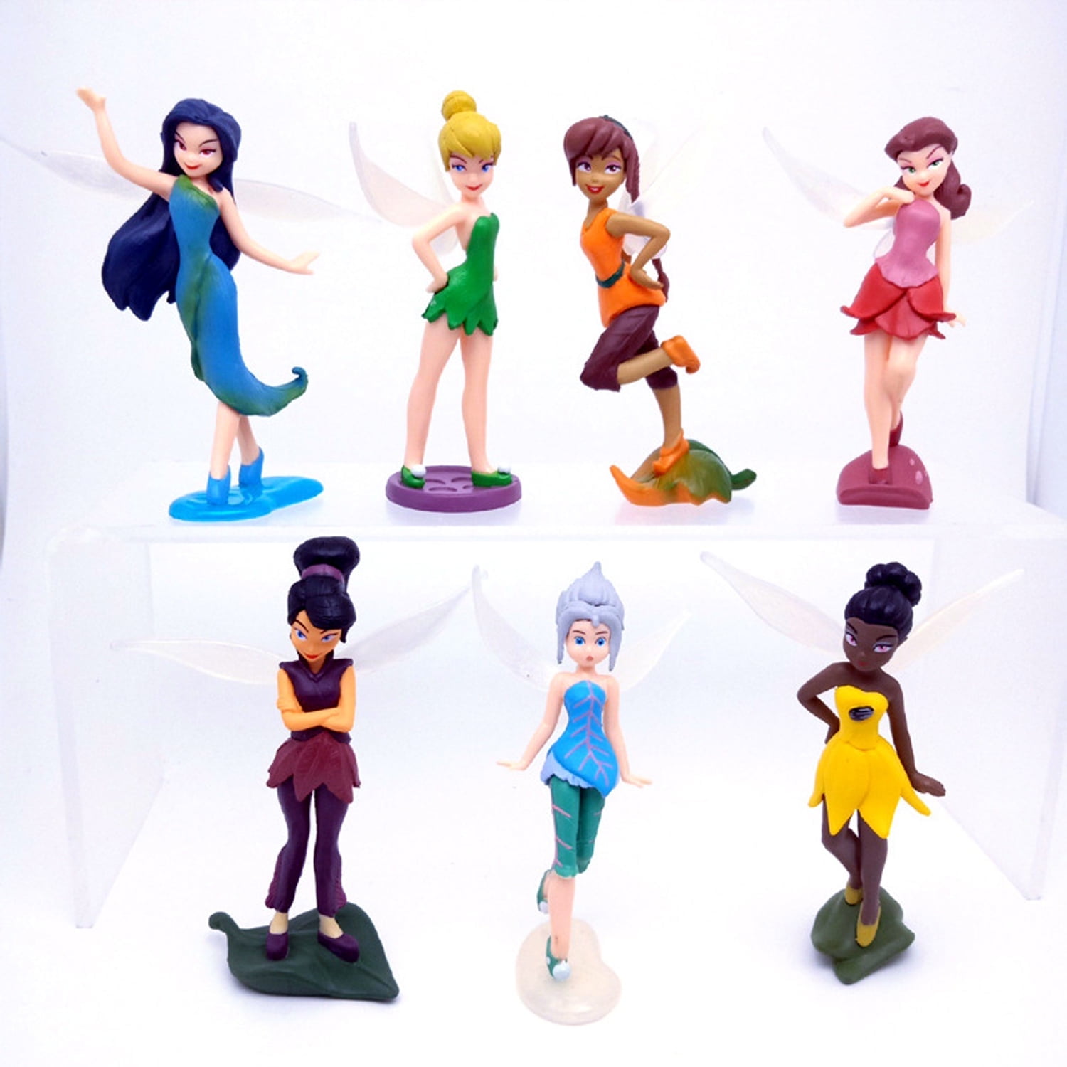 7pcs/Set Tinkerbell Flower Fairies Doll Toy Cake Toppers Girls Tinker Bell PVC Action Figures Toys Party Decorations Birthday Gifts