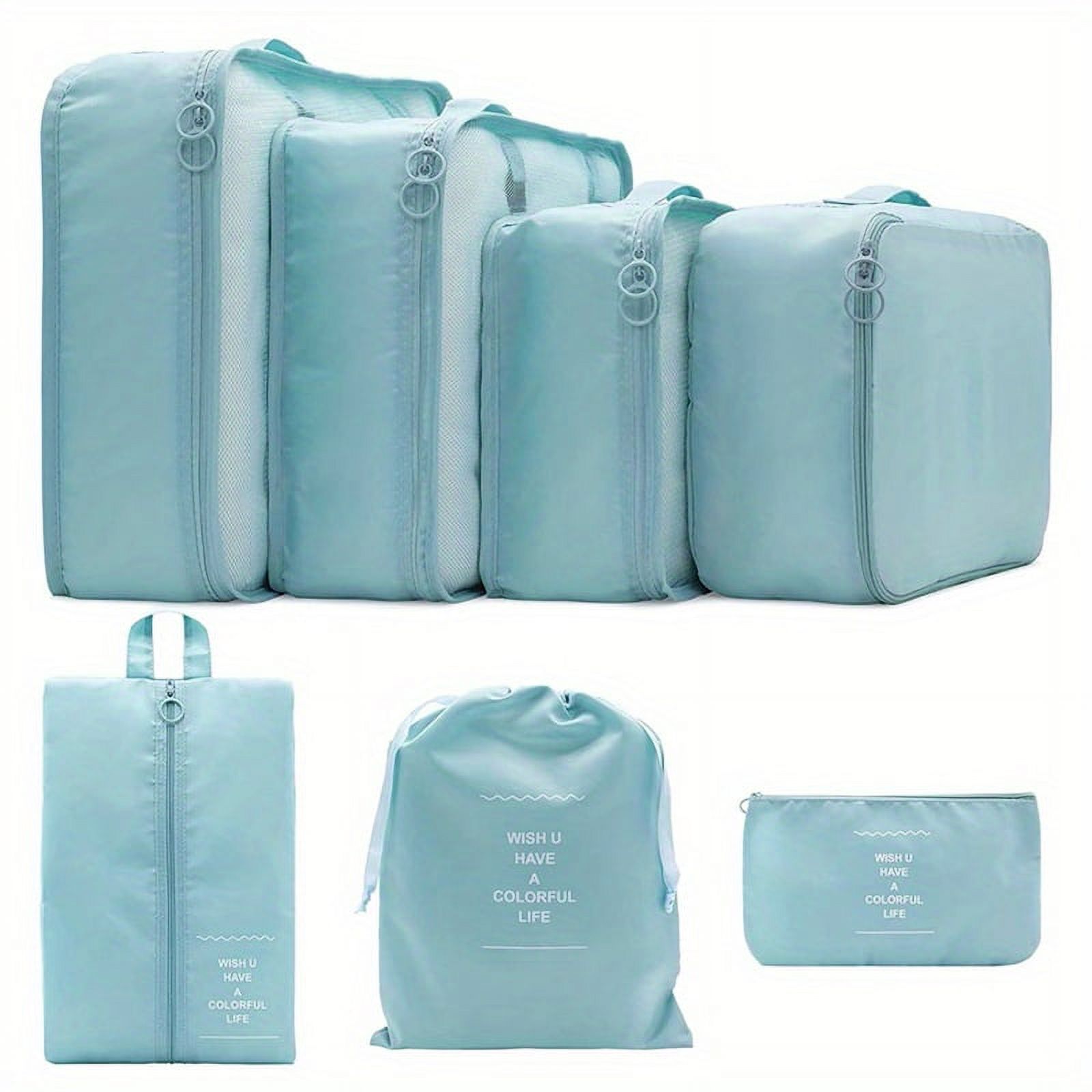 7pcs Set Travel Packing Cubes, Portable Mesh Luggage Storage Bag, Underwear Clothes Organizer Bag With Shoes Bag
