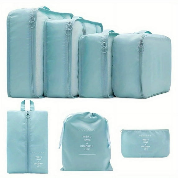 7pcs Set Travel Packing Cubes, Portable Mesh Luggage Storage Bag, Underwear Clothes Organizer Bag With Shoes Bag