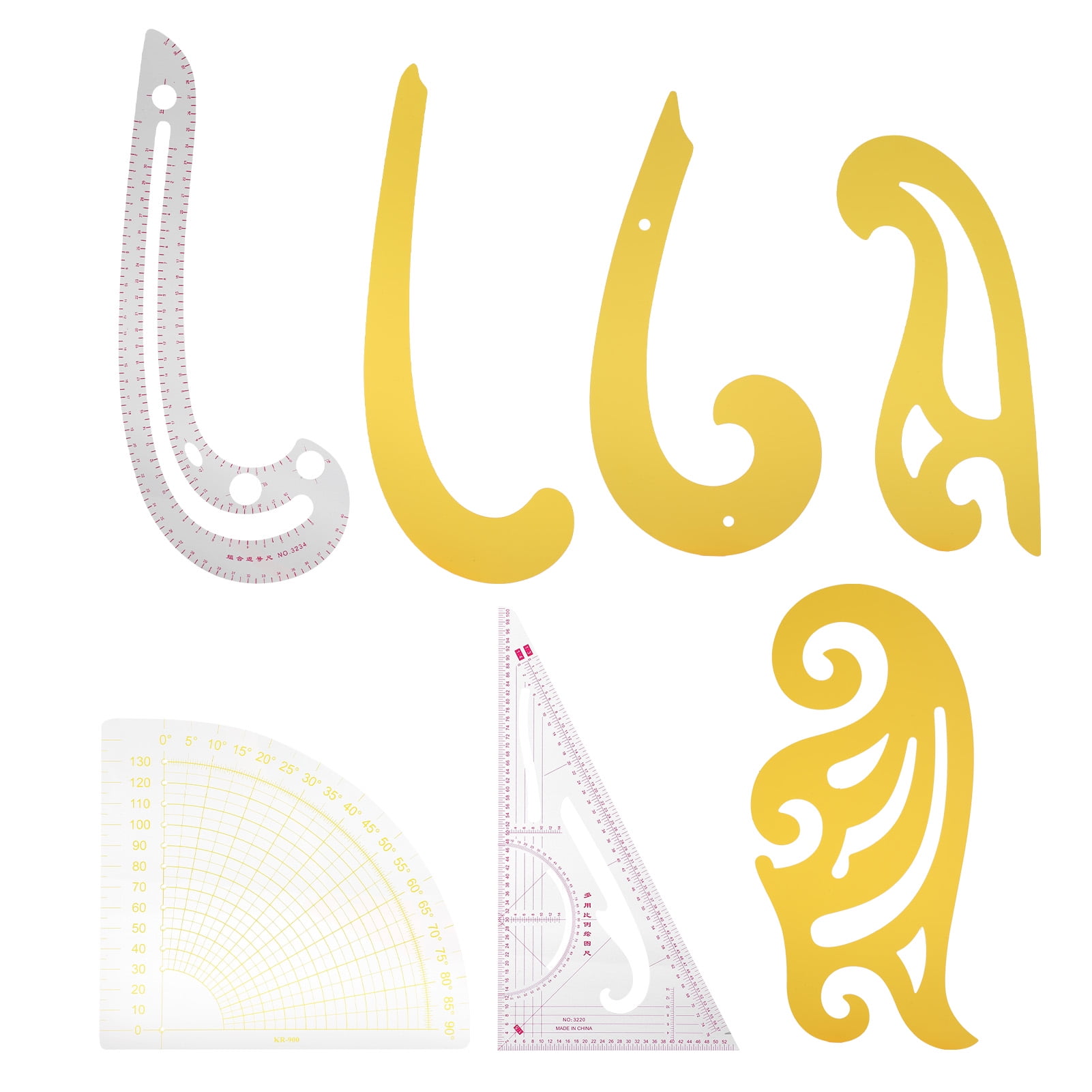 7pcs Sewing Rulers Kit French Curve Drafting Drawing Template Straight Arc Shape for Costume