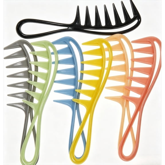 7pcs Shark Teeth Texture Wide Tooth Comb, Anti-Static Plastic Hair Styling Comb for Wet Hair & Wigs