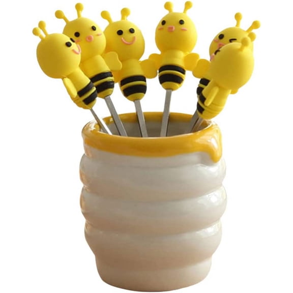7pcs Silicone Bee Cocktail Sticks Fruit Picks Bento Dessert Food Appetizer Forks