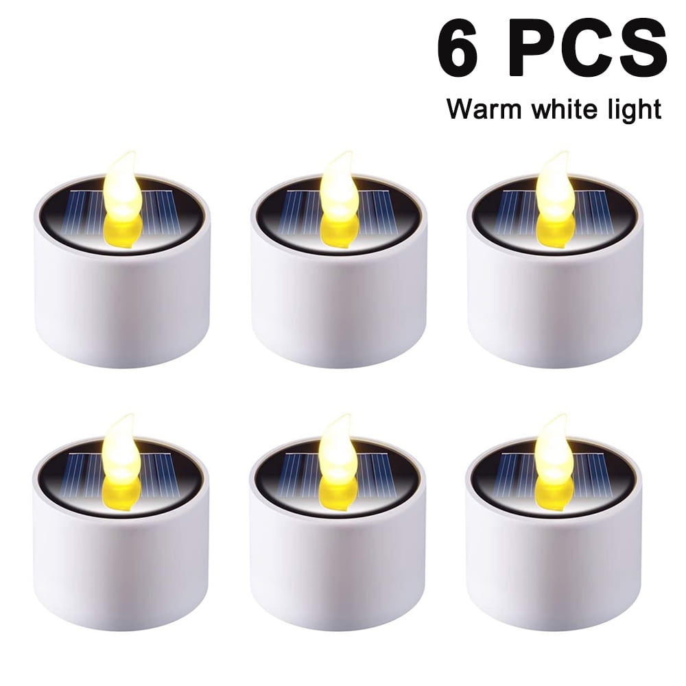 Solar Powered Tea Lights (6 Pack) - Waterproof Flameless LED Candles With Auto On/Off Sensor For Outdoor & Indoor
