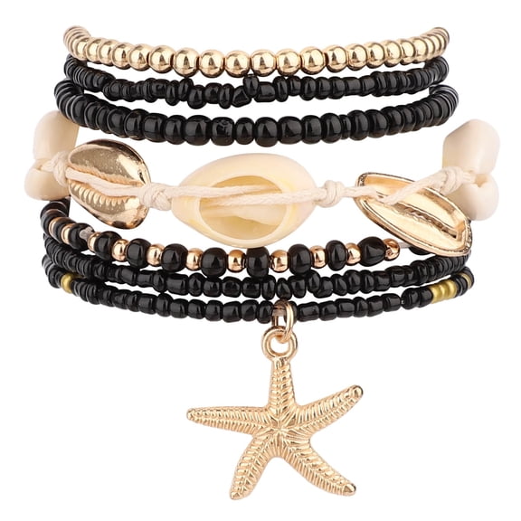 7pcs Summer Beach Bracelets for Women, Boho Stackable Shell Seashell Starfish Beaded Surfer Bracelets Set, Seaside Holiday Vacation Party Friendship Jewelry Gift