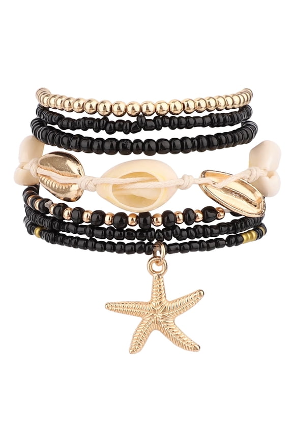 7pcs Summer Beach Stackable Bracelets for Women, Shell Seashell Starfish Beaded Surfer Bracelets Set, Boho Seaside Holiday Vacation Party Friendship Jewelry Gift