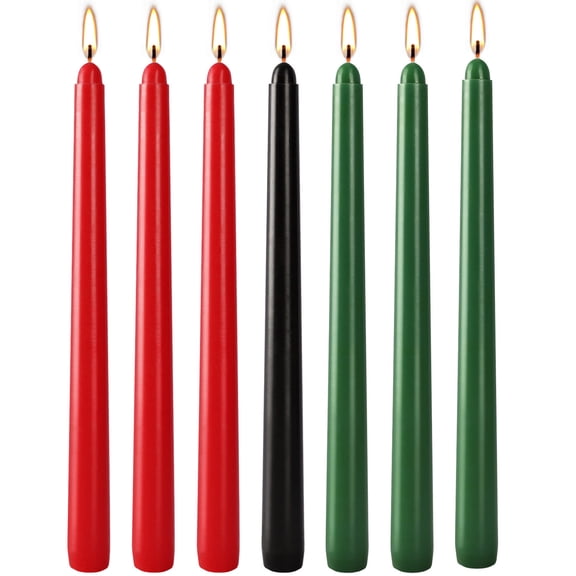 7pcs Taper Candles Set 10inch Dripless Kwanzaa Candle 3 Red 3 Green 1 Black for Home Holiday Celebration Decor