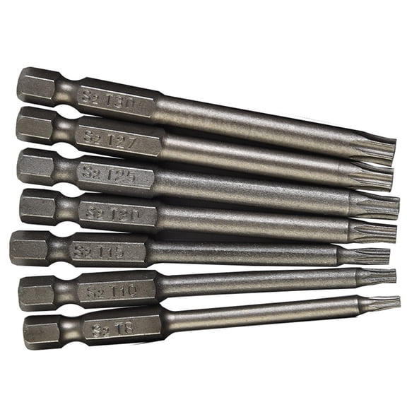 7pcs Torx Screwdriver Bit Set, 75mm Extra Long Alloy Steel Magnetic Head, T8-T30 Hex Security Drill Bits for Electric and Manual Screwdrivers