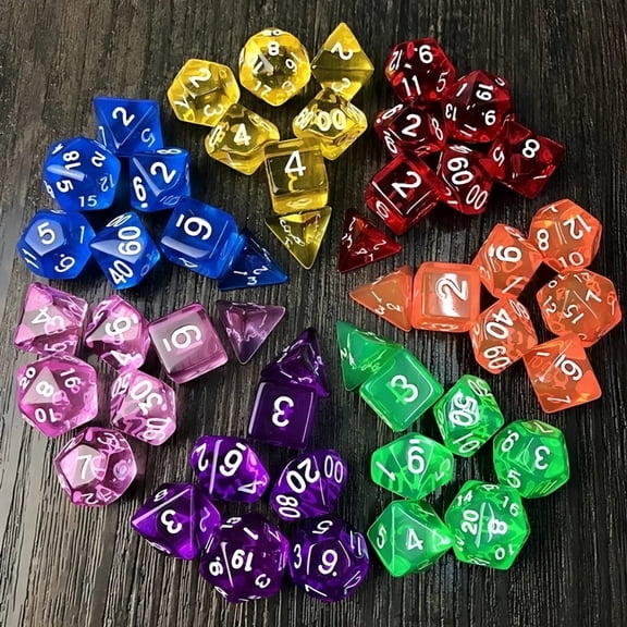 7pcs Transparent Crystal Polyhedral Dice, for RPG,Role Playing Table Game Board, Purple