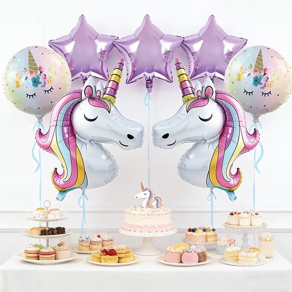 7pcs Unicorn Star Foil Balloon Set - Ideal for Birthday, Wedding, Anniversary, and Proposal Celebrations