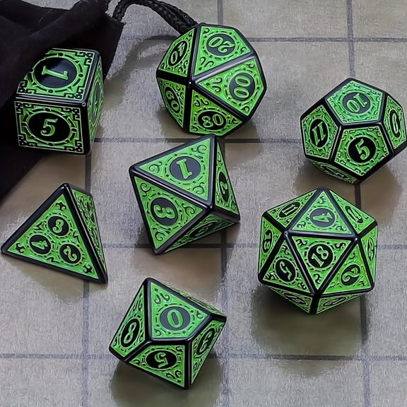 7pcs Vintage Polyhedral Dice Set, Plastic RPG Dice with Letter Details, Includes Velvet Bag, Ideal for DND, Tenzi, Farkle, Math Learning, and D&D Players, Great Gift for Halloween and Christmas