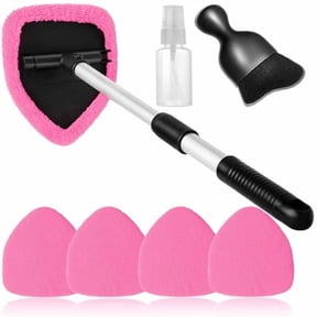 7pcs Windshield Cleaner Tool Car Window Cleaning Wash Kit with 4 Reusable Microfiber Pads 1 Spray Bottle and Extendable Handle Auto Glass Wiper Kit,Pink