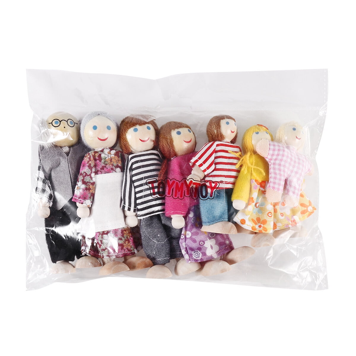 7pcs Wooden Dolls Pretend Play Set Dolls Family for Children Kids