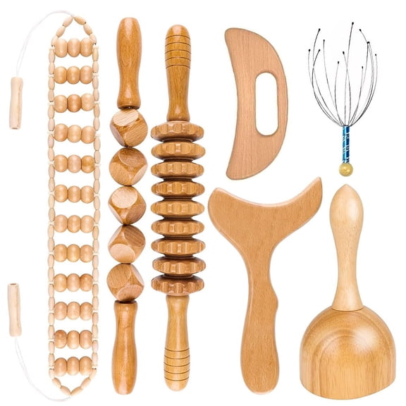 7pcs Wooden Massage Roller Set for Manual Relaxation - Unscented Tools with No Electricity or Batteries Needed