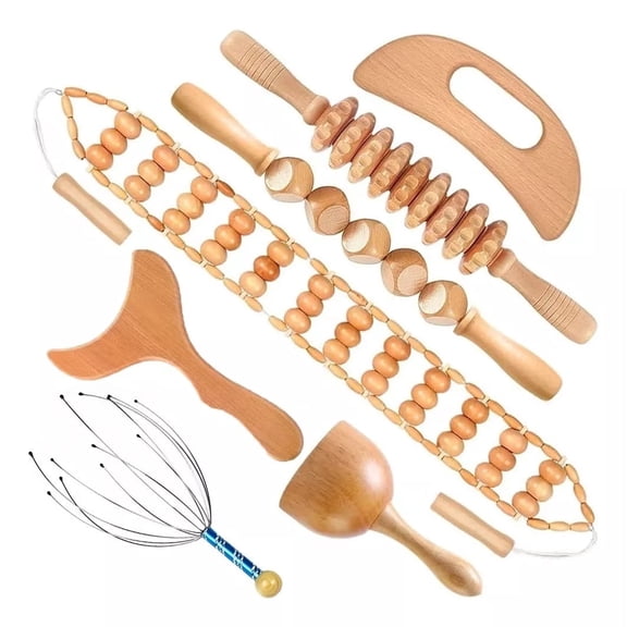 7pcs Wooden Massage Tools, Full Body Massager, Hand Massager, Leg Massager, Shoulder Massager, Neck and Shoulder Massage Tool, Facial Massage Tool, Back Massage Tool, Waist Massage Tool, Head Mas