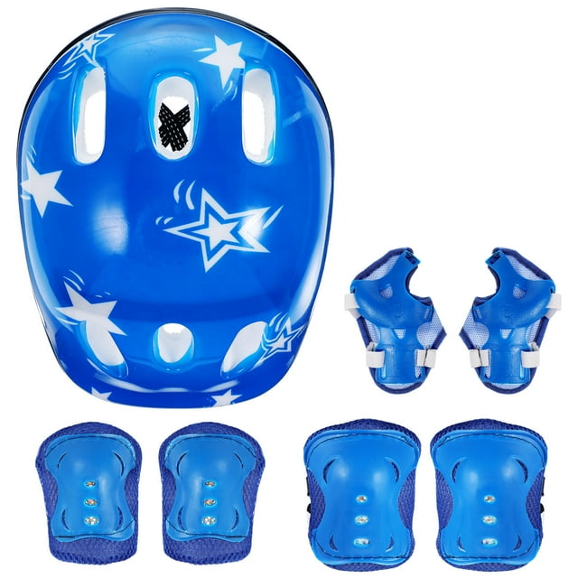7pcs in 1 Set Blue Adjustable Skating Helmet Kits Outdoor Protector
