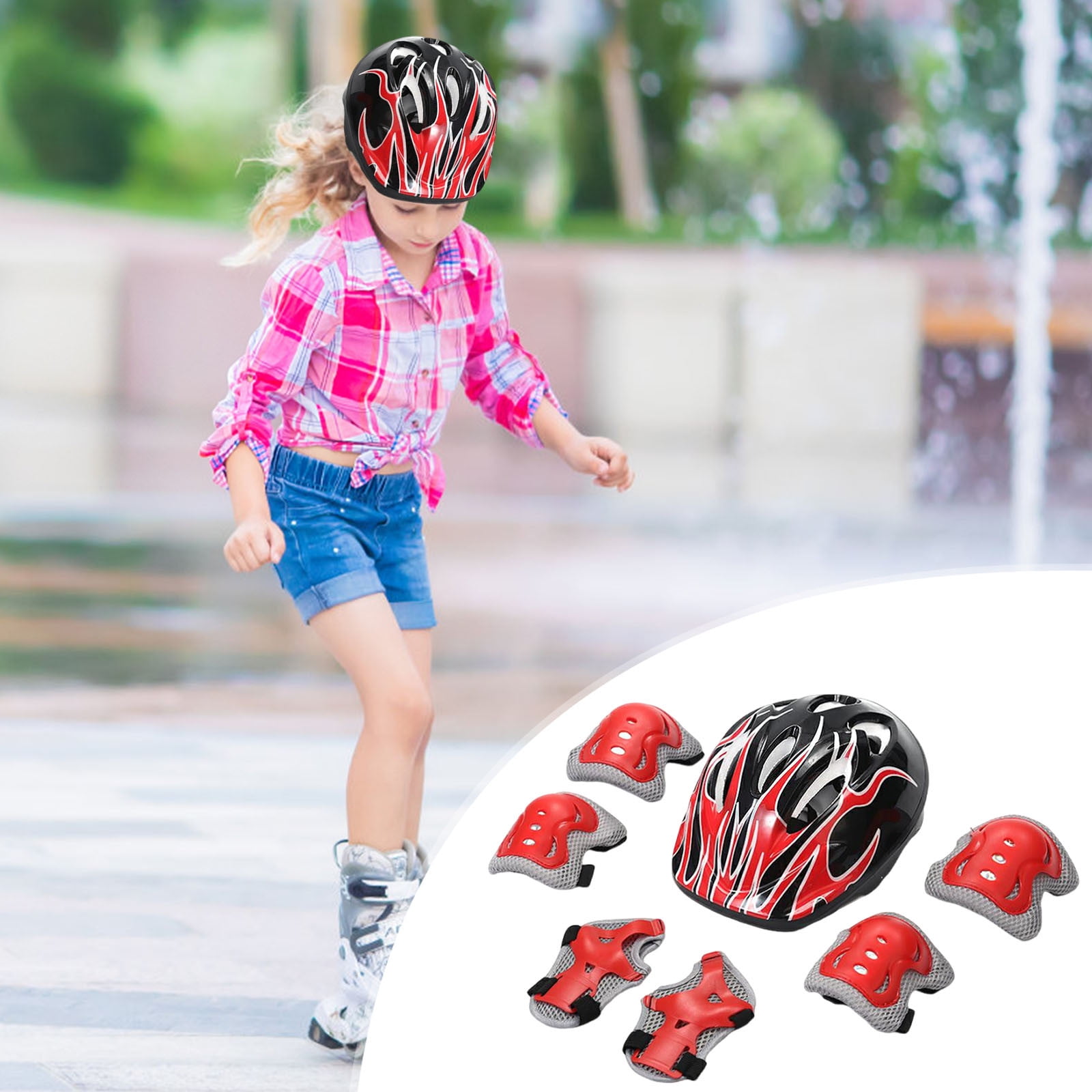 Kniebeschermers voor kinderen, kniebeschermers voor kinderen, met helm, 3-10 jaar, beschermingsset voor inlineskates, scooter, fiets, rolschaatsen, zwart