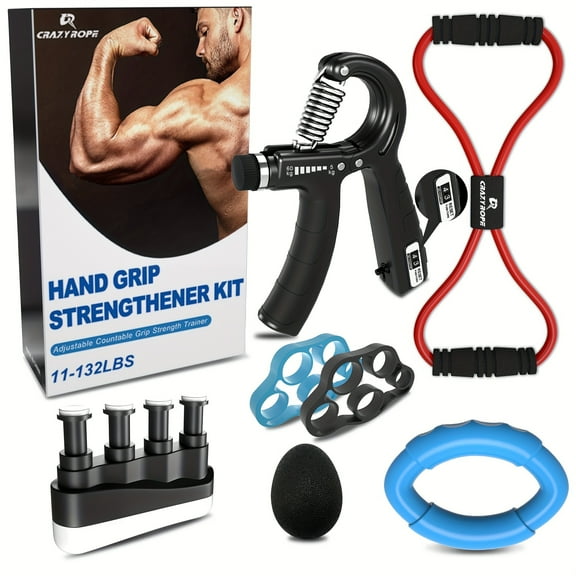 7pcs set Hand Grip Strengthener Kit Adjustable Hand Gripper Forearm Strengthener Stress Relief Hand Exercise Ball Silicone Rings