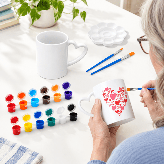 7t Your Own Mug Kit 2 Heart Shaped Ceramic Cups