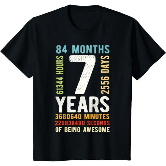 7th Birthday 7 Years Old Vintage Retro 84 Months T-Shirt mens t shirt，black，women，funny，misfits，men，journey，t-shirt