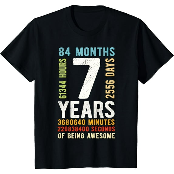 7th Birthday 7 Years Old Vintage Retro 84 Months T-Shirt