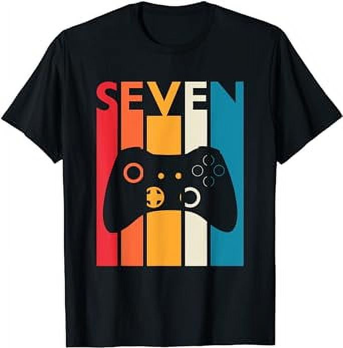 7th Birthday Gift Seven Vintage Gaming Birthday 7 Year Old T-Shirt ...
