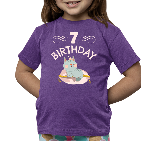 7th Birthday Girl Shirt 7 Year Old Girl Birthday Shirt Cat Shirts for Girls Cute Girls Birthday Shirt