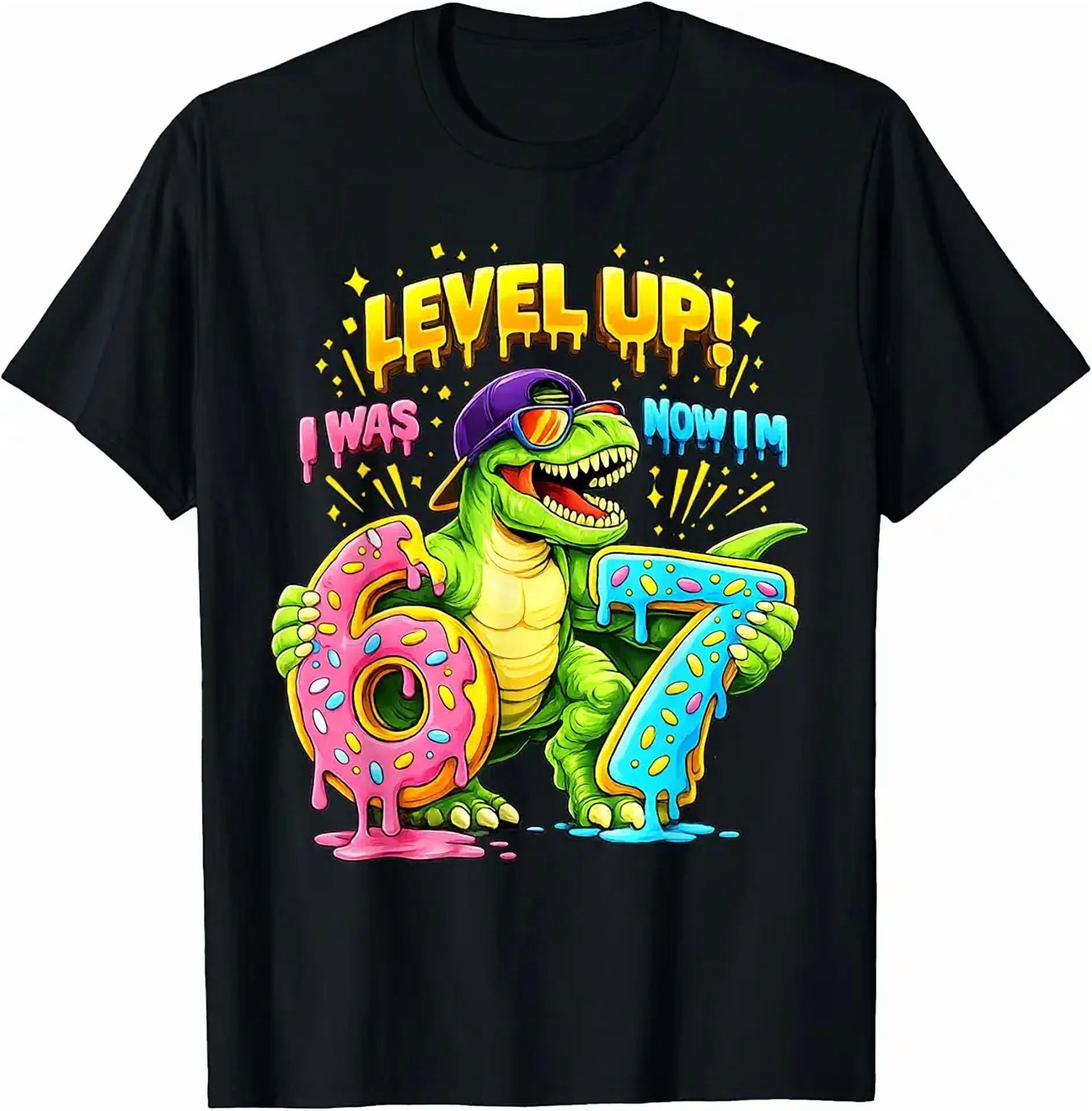 7th Birthday I was Six Now I'm Seven Dinosaur Funny 67 Meme T-Shirt ...