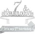 thumbnail image 1 of 7th Birthday Sash and Tiara for Girls - Fabulous Glitter Sash + Fabulous Rhinestone Silver Premium Metal Tiara for Girls, 7th Birthday Gifts for Princess Party, 1 of 8