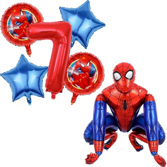 7th Birthday Spiderman Foil Balloons number 7 for Birthday Party Decoration, 35 inches
