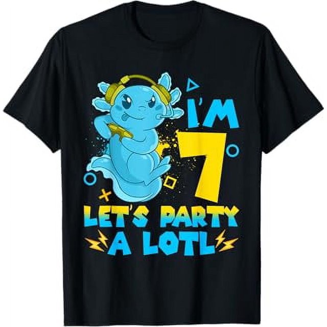 7th Birthday cute Axolotl 7 Year Old Boys Girls Video Gamer TShirt