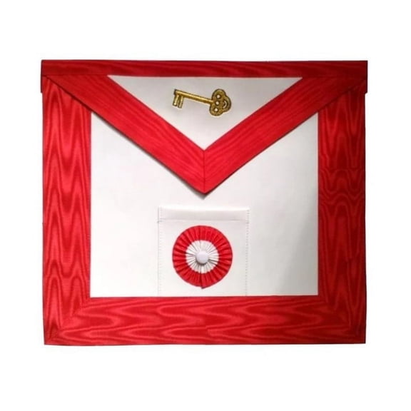 7th Degree Scottish Rite Apron - White & Red Moire with Gold Embroidery and Gold-Plated Snake Fitting