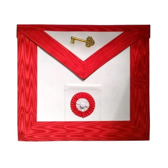 7th Degree Scottish Rite Apron - White & Red Moire with Gold Embroidery and Gold-Plated Snake Fitting