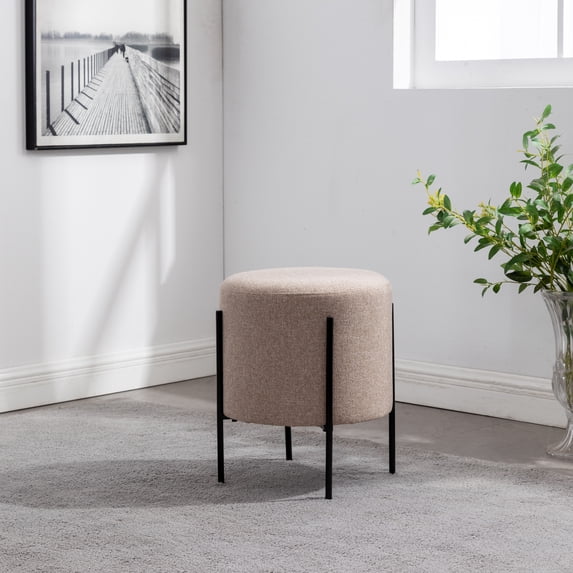 7th Haven Inc. WOVENBYRD 16" Modern Round Ottoman with metal base Brown/Cream Polyester