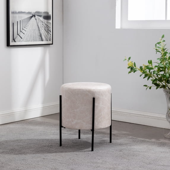 7th Haven Inc. WOVENBYRD 16" Modern Round Ottoman with metal base Tan Faux Leather