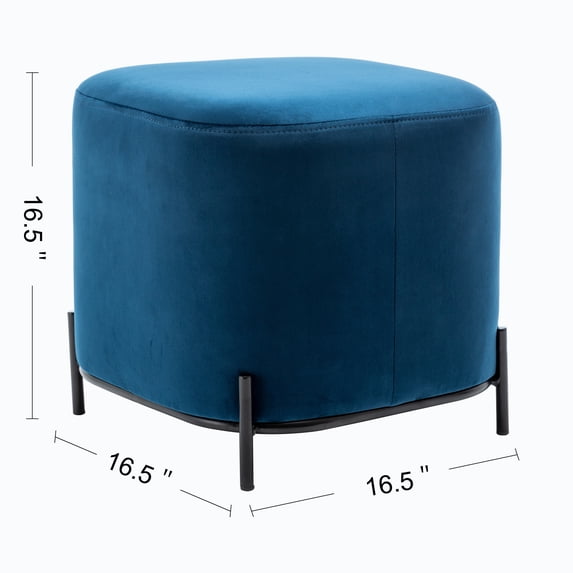 7th Haven Inc. WOVENBYRD 17" Modern Square Ottoman with metal base Assembly Required Blue Polyester Solid