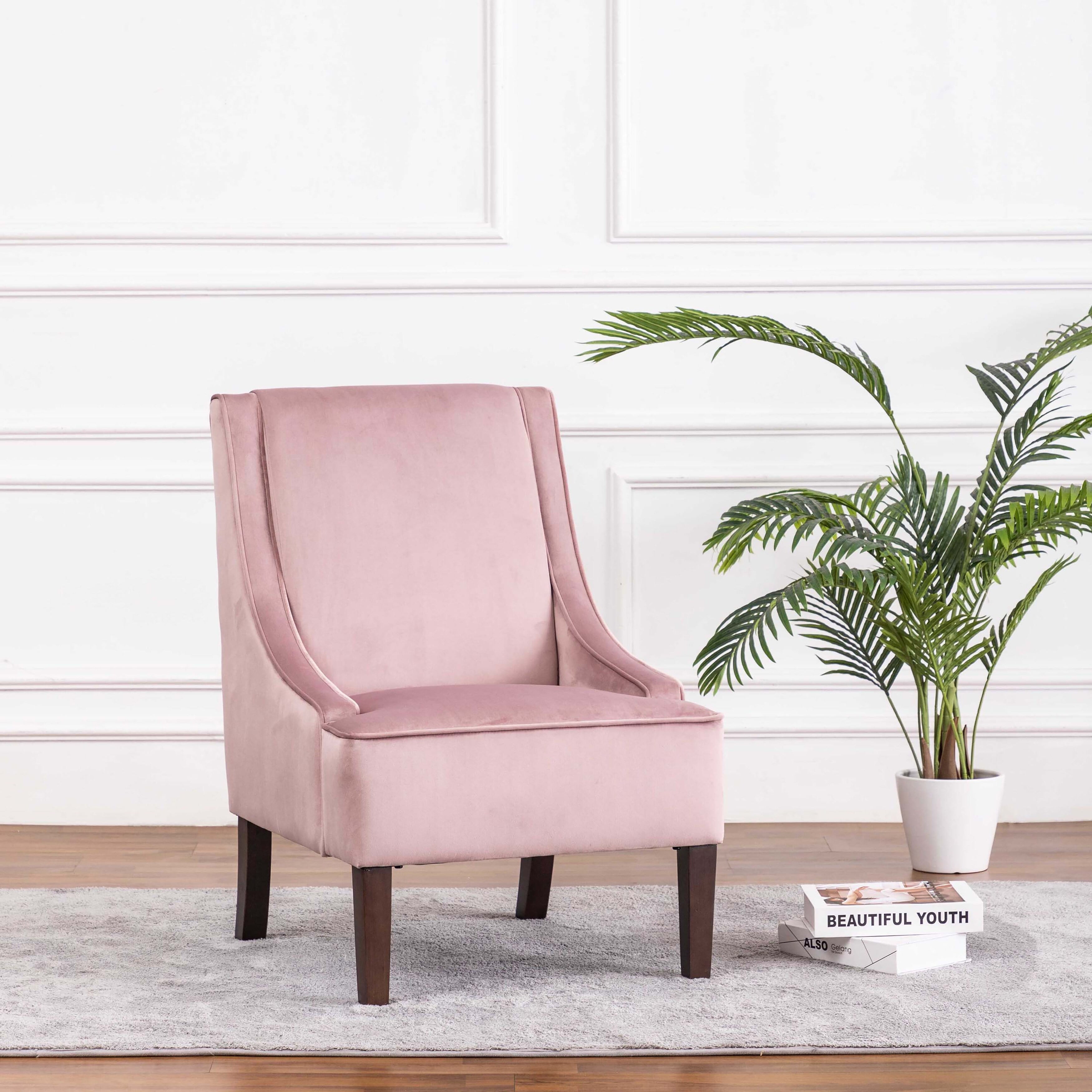 7th Haven Inc WOVENBYRD Swoop Arm Velvet Accent Chair Pink Velvet Solid