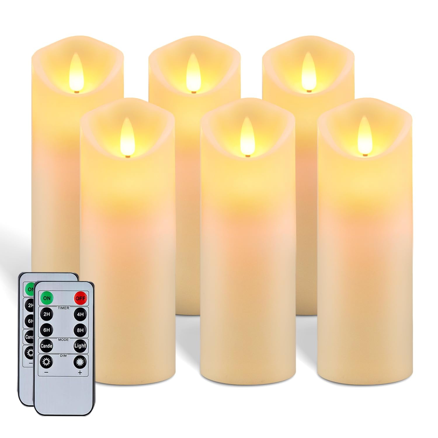 7x 2.2 Flickering Flameless Pillar Candles Set of 6 Battery Operated