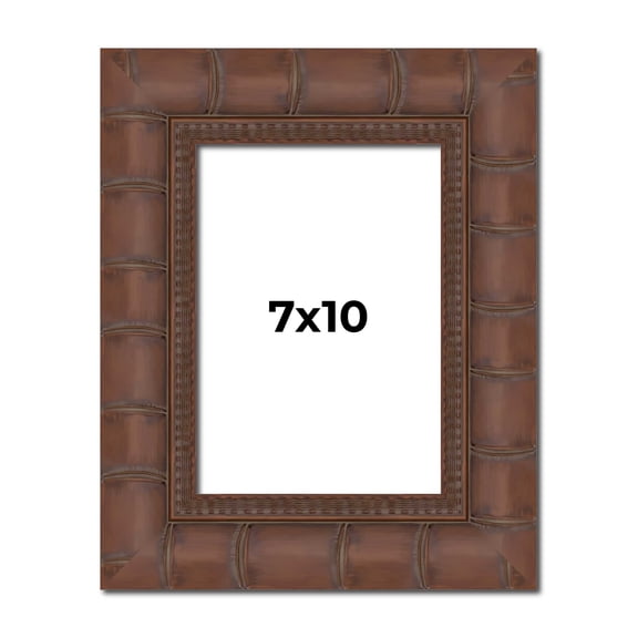 7x10 Brown Wide Bamboo Picture Frame - UV Acrylic, Foam Board Backing, Hanging Hardware