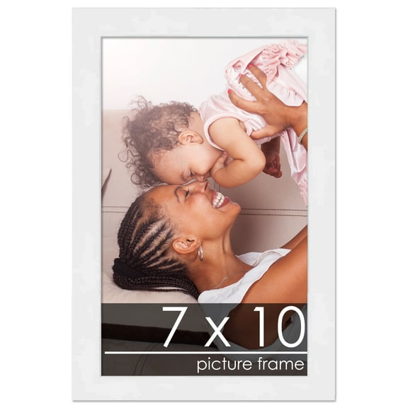 7x10 White Wood Picture Frame - UV Acrylic, Foam Board Backing, Hanging Hardware