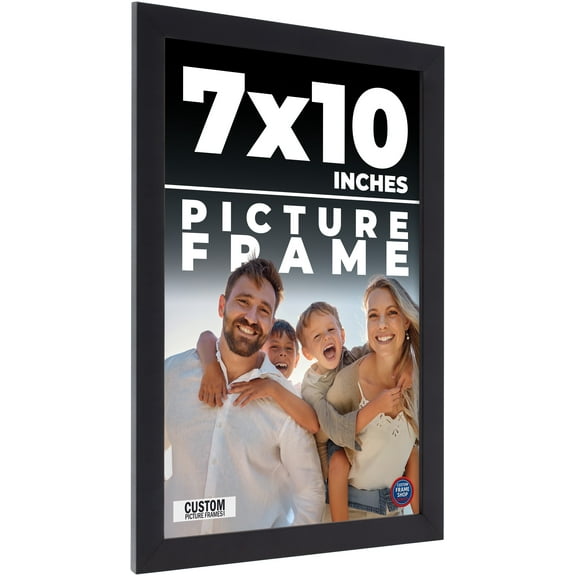 7x10 Frame Black Solid Wood Picture Frame | 0.75 Inch Moulding Width | Includes UV Acrylic