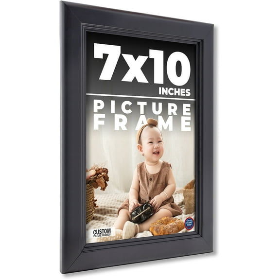 7x10 Frame Black Solid Wood Picture Frame - Complete Modern Photo Frame Includes UV Acrylic
