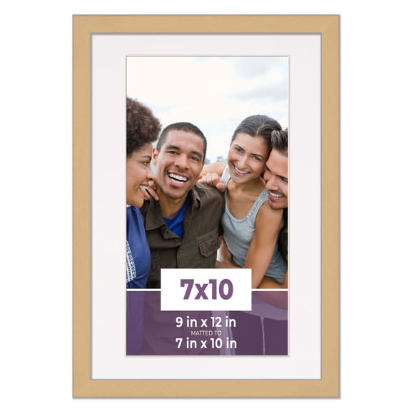 7x10 Frame Natural With White Picture Mat For 7x10 Photo - Natural 9x12 Frame To Display Print or