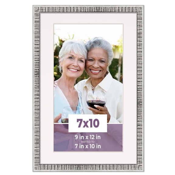 7x10 Frame Silver With White Picture Mat For 7x10 Photo - Silver 9x12 Frame To Display Print or