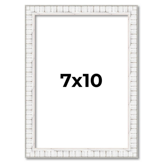 7x10 Frame White Scuffed Rustic Solid Wood Picture Frame | 0.75 Inch Moulding Width| Includes UV