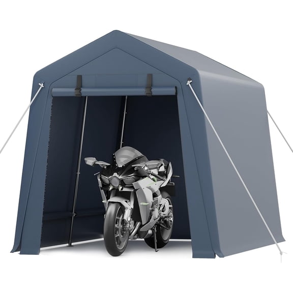 7x10 Ft Outdoor Portable Storage Shelter Heavy-Duty Waterproof Tarp Roll-Up Zipper Doors Motorcycle Garage for Bikes Tools Firewood Grey